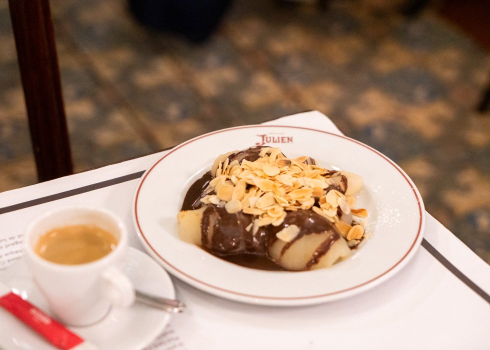 Traditional French menu - Sliced poached pear
