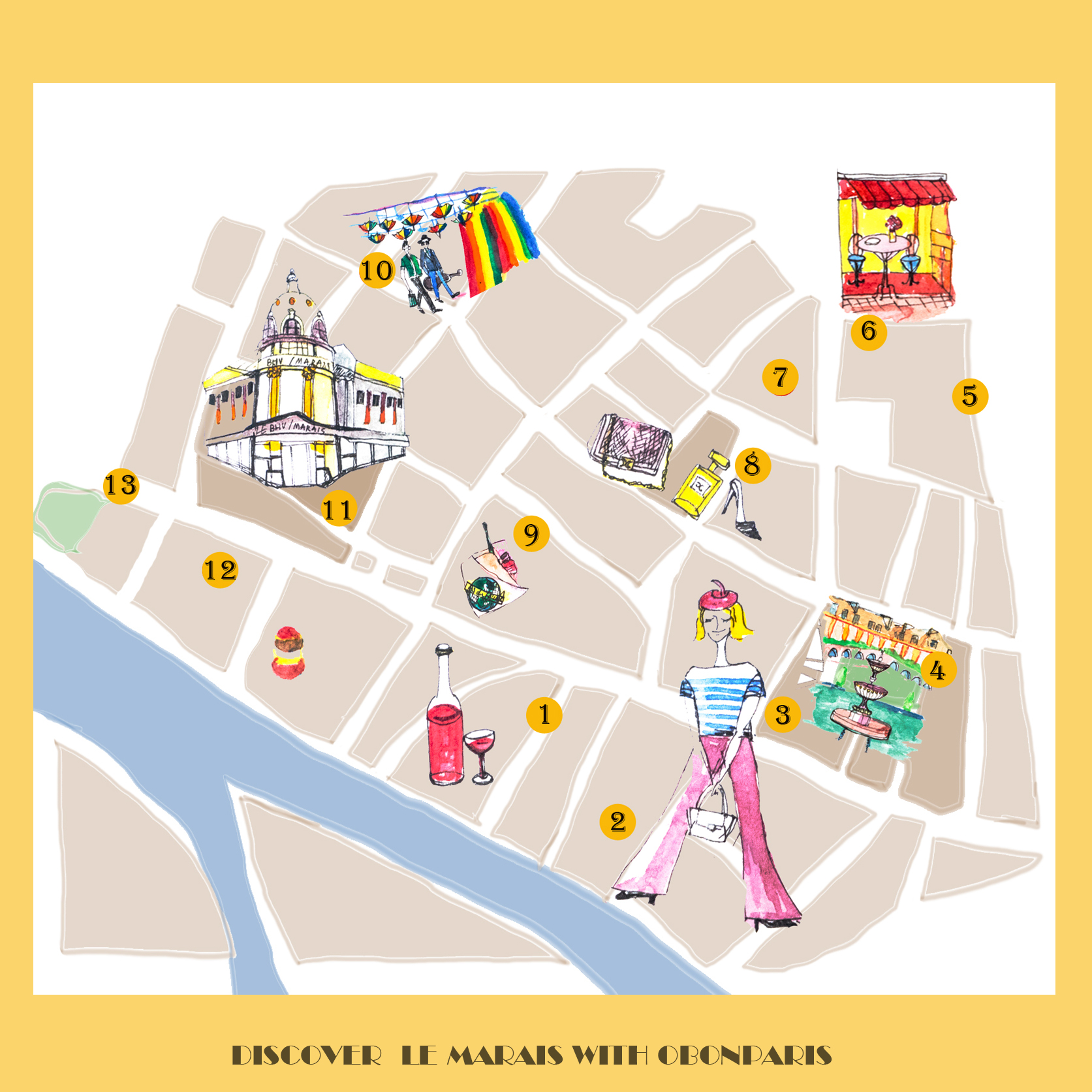 แผนที่เดินเล่นในย่านมาเคร่ (le marais)